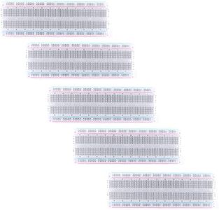 JESSINIE 5Pcs MB-102 Breadboard Transparent Breadboard with 830 Tie Points Solderless Breadboard Experimental Board Universal Board 165×55×10mm MB-102