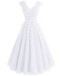DINGZAN Tea Length Wedding Reception Dresses Bridesmaid Gowns with Sleeves White 16