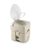 DARTMOOR Camping Toilet, 20 L RV Toilet, Outdoor Flushable Toilet with Diagonal Seating Storage Box & Built-in Handle, Bellows Pump