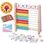 Wooden Abacus for Kids Math Manipulatives Learning Clock for 5 6 7 8 Year Old Boys Girls 1st 2nd Grade Math Counters 100 Counting Sticks Montessori Preschool Educational Math Toys Homeschool Supplies