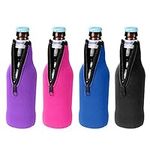 4 Pieces Wine Bottle Cooler, Collapsible Beer Bottle Sleeves, Rubber Insulated Sleeves, Zippered Beer Bottle Holder for Beer, Drinks (Black, Blue, Rose Red, Purple)