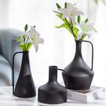 Sziqiqi Nordic Metal Flower Vases - 26/23.5/18cm Tall Modern Pitcher Vase Single Stem Vase with Handle for Table Black Narrow Neck Vases for Artificial Flowers Dried Plants Pampas