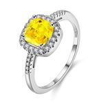 Uloveido Platinum Plated Cushion Cut Cubic Zirconia Wedding Engagement Rings for Women, Square Ring Gift for Graduation (Yellow, Size O) Y3100