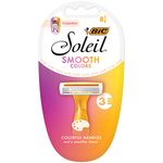 BIC Soliel SMOOTH COLORS Disposable Razors for Women Sensitive Skin Razor With Aloe Vera and Vitamin E Lubricating Strip and 3 Blades, 8 Piece Razor Set