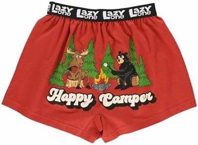 Lazy One Funny Animal Boxers, Novelty Boxer Shorts, Hunorous Kids' Underwear, Gag Gifts for Boys, Happy Camper Kids Boxer Red, Small