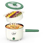 Electric Hot Pot with Steamer, Portable Nonstick Frying Pan with Dual Power Control, Electric Shabu Shabu Cooker for Noodle, Oatmeal, Pasta, Ramen, 1.5L (Light Green)