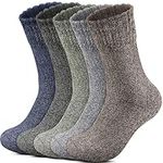 5 Pairs Men's Wool Socks Thermal Thick Socks for Winter Cozy Crew Cushion Socks for Hiking Cold Weather Boot Socks Size 12-17