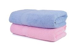 Palatial Lifestyles 500 GSM Combed Cotton Bath Towel. Ultra-Soft & Highly Absorbent 100% Cotton Bath Towel for Men & Women, Size 140 x 70 cm, Set of 2 (Baby Pink & Sky Blue)