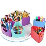 ZERUIDM Rotating Desk Stationary Organiser, Art Supply Organiser Storage Caddy for Kids, Spin Pencil Holder Crayon Marker Organizer for Home School Classroom Multicolored