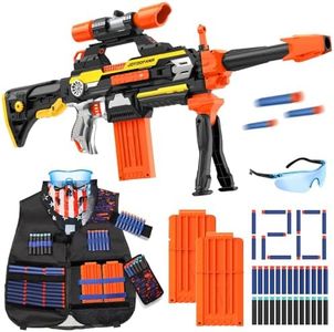 Toy Guns Automatic Machine Gun with Tactical Vest Kit - Toy Sniper Gun Rifle wiht Bipod - 2 Magazine Clips and 120 Darts - Toy Foam Blasters Guns for Boys 8-12 Kids Adults Gifts for Birthday Christmas