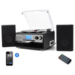 DIGITNOW! Bluetooth Viny Record Player, Turntable for CD, Cassette, AM/FM Radio and Aux in, USB port and SD Encoding, Remote Control, with Standalone Stereo Speakers