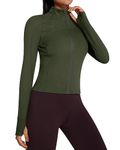 QUEENIEKE Workout Jackets for Women Full Zipper Slim Fit Athletic Running Jacket Cropped Tops with Thumbholes Size S Color Moss Green