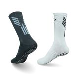 Mizaki Anti-Slip Football Socks for Men & Women Calf Length - Football Grip Stockings with Rubber Pad Grip Technology (Black + White)