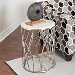 Roundhill Furniture Kameral Marble End Table Base, Round, White and Polished Stainless Steel