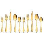 OLWICK® Stainless Steel Flatware Set for Dinning Table Dinnerware, Tableware Sets Including Forks Spoons Knives, Camping Travel Utensils (10, Gold)