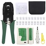 Professional Network Cable Crimping Tool Kit,5in1 Maintenance LAN Kit Cat5/5e Cat6 Cable Tester Repair Tools,Ethernet RJ45/11/12 Crimper,15pcs ​RJ45&RJ11 Connectors with Wire Stripper Punch Down Tool