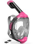 EMSINA-Full Face Snorkel Mask Adult The Perfect Snorkeling Gear for Adults and Kids, Upgrade Dry Top Breathing System-New flowtech design- Foldable Panoramic View, Anti Leak&Fog_PinkXS