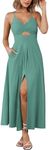 BTFBM Women's Summer Spaghetti Strap Maxi Dress Sleeveless V Neck Cutout Slit Casual Dresses Spring Resort Wear 2024(Solid Grey Green, Medium)