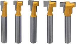 Yakamoz 1/4 Inch Shank T-Slot Router Bit Set, 5 pcs Keyhole Router Bits 5/16& 3/8 & 1/2 & 5/8 & 7/16 Inch Blade Diameter for Woodworking Cutting Tool