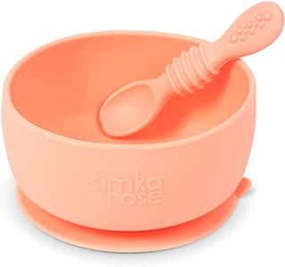 Simka Rose Baby Bowl and Spoon Set, Baby Bowls Suction for Toddler, BPA-Free Silicone Bowls Baby, Baby Bowl and Spoon Dishwasher and Microwave Safe Baby Feeding Supplies (Peach)
