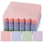 100pcs Pastel Cocktail Napkins, 9.84x9.84 Inch Scalloped Edged Colorful Square Disposable Cocktail Napkins Paper Napkins for Wedding Birthday Baby Shower Party Dinner (4 Macaron Color)