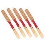 Focket 5Pcs Oboe Reeds,Bamboo Stripe Strength Medium Soft Red Handmade Oboe Reed Wind Instrument Replacement Parts,Firm and Durabl for Beginners Students Oboe Accessories