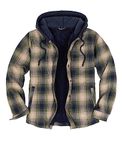 Men's Sherpa Lined Flannel Jacket with Hood Fleece Lined Plaid Flannel Shirt Jackets Warm Shacket Coat Tea Green L