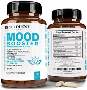 Calm Mood Booster Supplement - Natural Happy Pills for Stress, Sleep & Mood Support - Patented KSM-66® Ashwagandha & Suntheanine® L-Theanine, Rhodiola Rosea, Magnesium & More - 60 Veggie Capsules