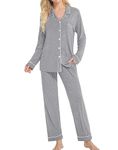 SWOMOG Womens Pyjama Sets Long Sleeve Button Down Sleepwear Nightwear Soft Pjs Lounge Sets Modal Ladies Pyjamas Grey