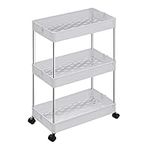 SONGMICS Storage Trolley, Rolling Shelf, 3 Levels, Space-Saving, for Bathroom, Kitchen, Office, 40 x 22 x 60 cm, White KSC009W01