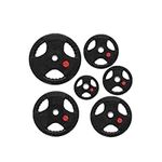 Strongway® Weight Plates Discs for Barbell Bar - 1 Inch (1") / 25mm Hole - Rubber Coated Cast Iron Weights – Tri Grip - Range of Weights and Sizes 2.5KG 5KG 10KG 15KG 20KG (5KG X 2)