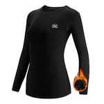 MEETWEE Women’s Thermal Underwear Tops, Thermals Shirts Base Layer Top Compression Long Sleeve Tee-Shirt Sport Fleece Lined T Shirt for Running Workout Skiing Black