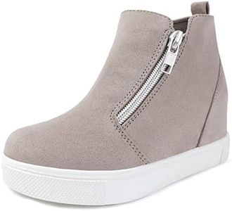 shoeslocker Girls Wedge Sneakers Ankle Platform Sneakers for Girls Nonslip Fashion Shoes with Double Side Zippers Beige Size 2