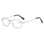 JoXiGo Reading Glasses Silver +1.5 for Men Women Metal Rectangular Frame with Comfort Spring Hinge + Glasses Strap