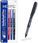 BAZIC Products Norte Rollerball Pen 0.5mm Assorted Color Needle Point, Regulator Flowing Liquid Ink Pens, Rolling Ball Pens Smooth Writing (3/Pack), 1-Pack