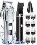 oneisall Dog Clippers and Dog Paw Trimmer 2 in 1 Kit Professional for Thick Hair, Low Noise Cordless Dog Grooming Kit with Stainless Steel Blade, Pet Shaver Trimmer for Dogs Cats, Waterproof