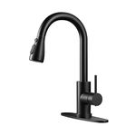 Kitchen Faucet with Pull-Down Spray Single Handle high arc Commercial Stainless Steel Matte Black Kitchen Sink Faucet with Deck Suitable for bar Laundry RV Farmhouse (Matte Black)