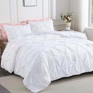Andency White Twin Comforter Set (66x90Inch), 2 Pieces Cute Soft Pinch Pleat Bedding Comforters & Sets for Kids Girls, All Season Lightweight Fluffy Down Alternative Bed Set