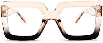 Pro Acme Blue Light Blocking Glasses Big Square Thick Frames Fake Glasses for Women(A04 Light Brown Black)