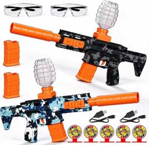 2 Pack Splatter Blaster Electric Toys Camouflage Style Toy(Black & Blue) - Rechargeable Quick-Release Batteries, Goggles, Target for Age 14+