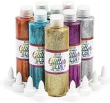 Metallic Art Glue with Glitter Bottles, 8 Colors for Crafts (8 oz, 8 Pack, 16 Caps)