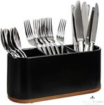 DAILY RITMO® Black Countertop Silverware Holder | Oval Cutlery Caddy | Minimalistic Fork Spoon Knife Utensil Organizer | Plastic Flatware Holder for Parties