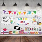 DORCEV 10x7ft Welcome Back to School Backdrop Pencil Books Subject Photo Background White Brick Wall Blackboard Kindergarten Online Teaching Teacher Students Study at Home Photography Backdrop Props