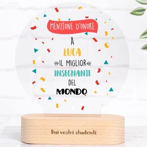 Wanapix | Regalo Maestre fine Anno | Idee Regalo Insegnanti | Trofeo Personalizzabile | Plexiglass | Rotondo | Base in Legno Naturale Inciso | Grazie Maestra