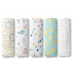 haus & kinder Dream Safari Collection 100% Cotton Muslin Baby Swaddles Wrap for Newborn Baby, Size 100cm x 100cm, Pack of 5 (Lion, Elephant, Dots,Ocean, Lemon)