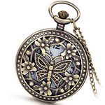 Avaner Antique Bronze Retro Hollow Rose Flowers Openwork Quartz Pocket Watch for Women Girls