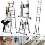 Ladder A Frame Telescopic Multi-purpose Ladder DIY Stainless Steel Portable Folding Extendable Extension Ladder with Stabilizer Bar for Home Office Loft Use,EN131 Standard,Max Load 330LBS (1.9+1.9 M)