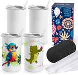 Joyclub 4 Pack 12 oz Sublimation Tumblers Stainless Steel Skinny Straight Sublimation Tumbler with Lid and Straw Ideal for DIY Gifts, Tea, Coffee，Wine