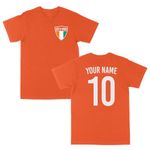 Personalised Ivory Coast Flag Tshirt Custom Name and Number Cote D'Ivoire Football T Shirt Soccer Tee Gift, S, Orange