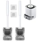 Clyton Pack of 2 Silicone Toilet Brush with Holder Stand, Bathroom Toilets Bowl Cleaning Brush with Non-Slip Long Handle Floor Standing Holder & Wall Mounted Without Drilling Quick Drying Holder Set